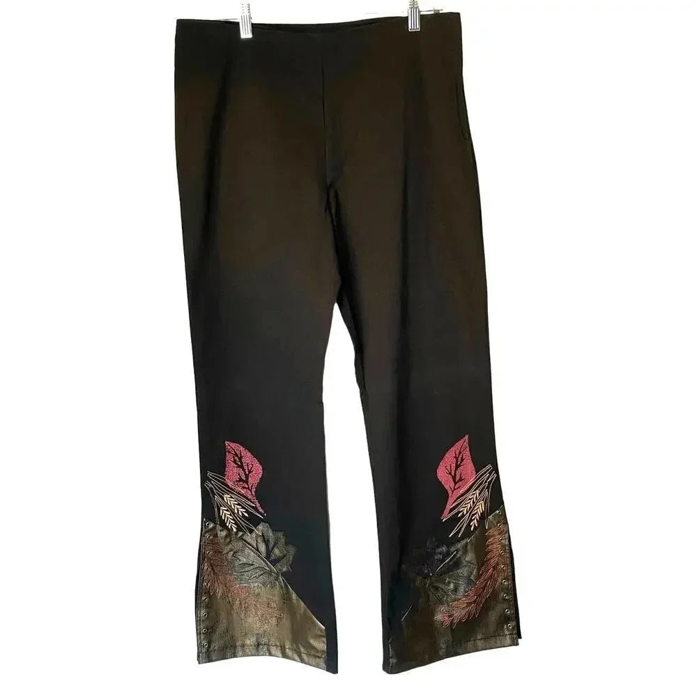 VTG 90s Haven Flare Leg Black Faux Leather Patch Barbie Core Pants Women Size L